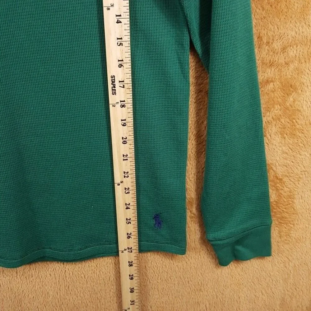 POLO Shirt Mens Small Green Pullover Crew Thermal Long Sleeve Raised Logo Pony